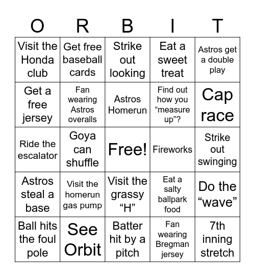 Minute Maid Park Bingo Card