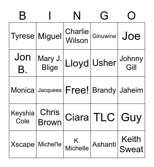 R&B Bingo Card