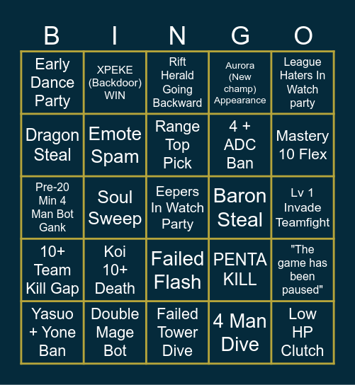 FP Tournament Bingo Card Bingo Card