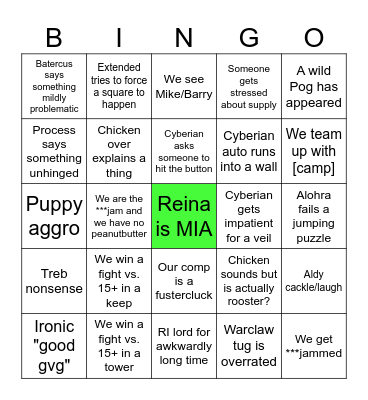 SOCK Saturday Fight Night Bingo Card