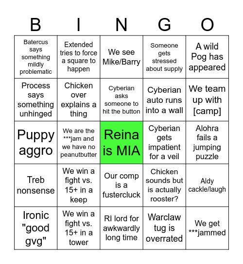 SOCK Saturday Fight Night Bingo Card