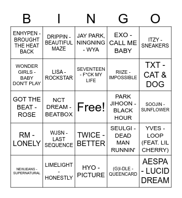k-pop songs bingo Card