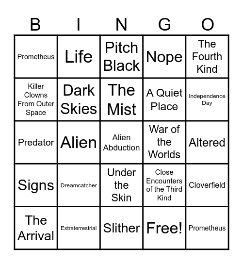 Baba Yaga Bingo - Aliens Edition Bingo Card