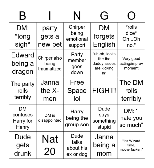 D&D Bingo Card