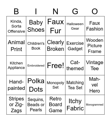 Thrift Store Bingo! Bingo Card
