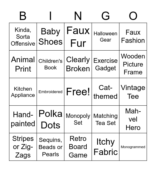 Thrift Store Bingo! Bingo Card