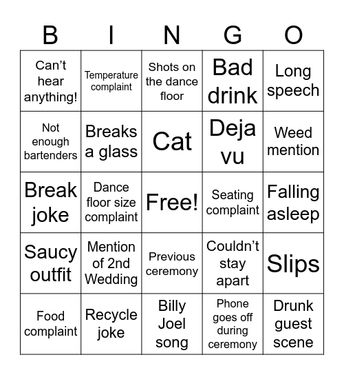 Remarriage Bingo! Bingo Card