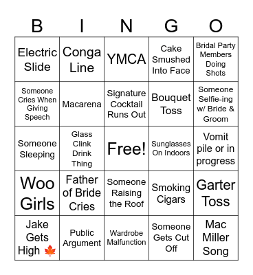 Jake & Sydney Bingo Card
