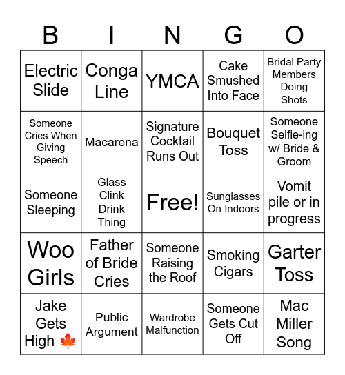 Jake & Sydney Bingo Card