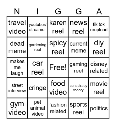 Instagram reel bingo Card