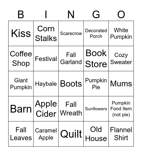 FALL HALLMARK MOVIE BINGO Card