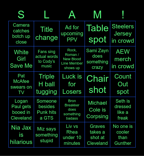 SummerSlam Bingo Card