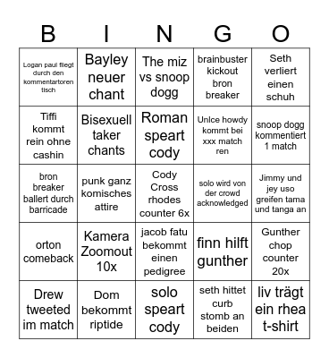 BINGO SUMMERSLAM Bingo Card