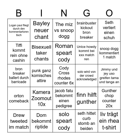 BINGO SUMMERSLAM Bingo Card