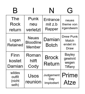 Summerslam 2024 Bingo Card