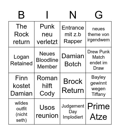 Summerslam 2024 Bingo Card