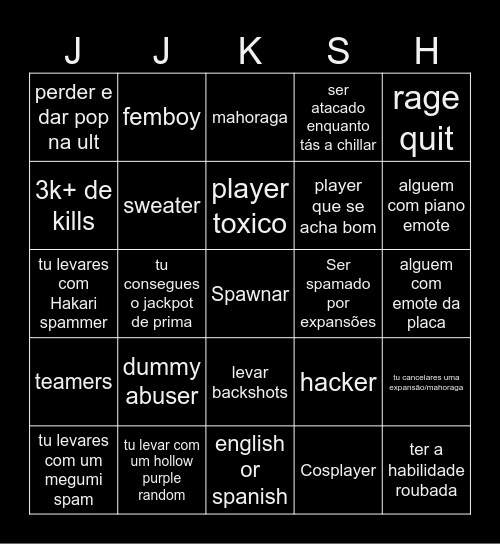 Shenanigans Bingo Card