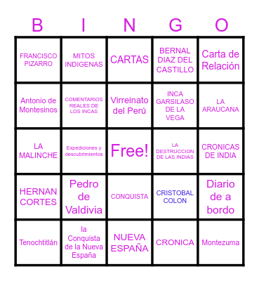 LITERATURA DEL DESCUBRIMIENTO Bingo Card