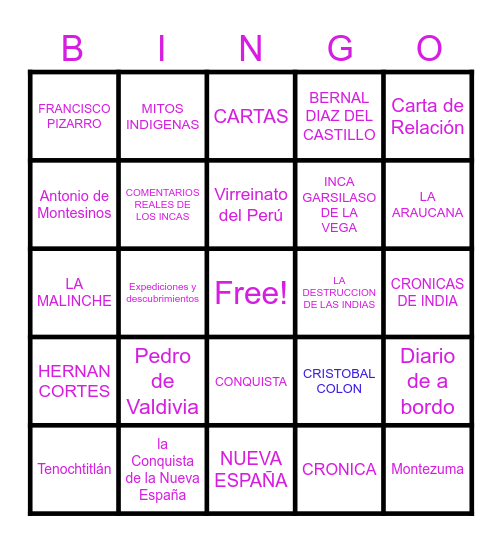 LITERATURA DEL DESCUBRIMIENTO Bingo Card