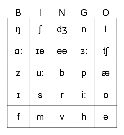 Phonemes Bingo Card