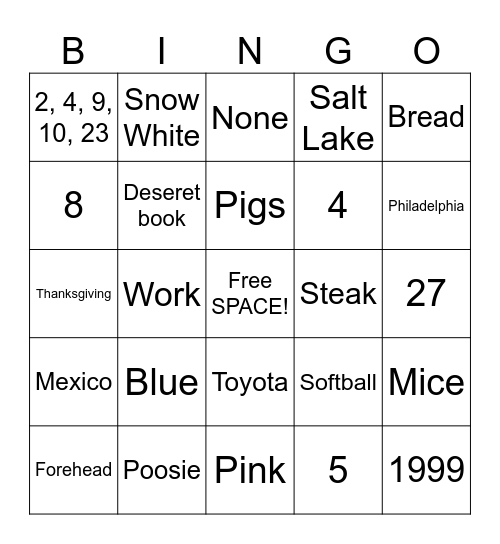Emma's 50th birthday bingo Card