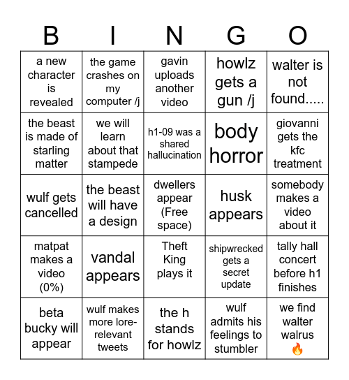 HI-09 Predictions Bingo Card