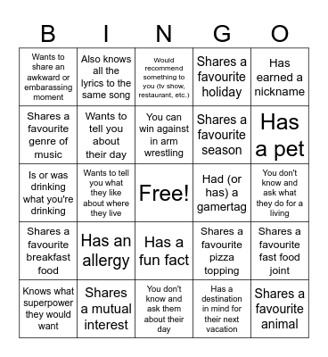 Find Someone Who Bingo Card