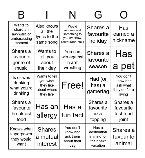 Find Someone Who Bingo Card