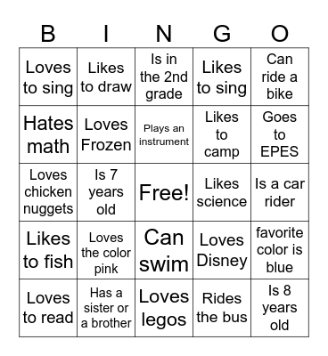 Getting To Know You Bingo Card