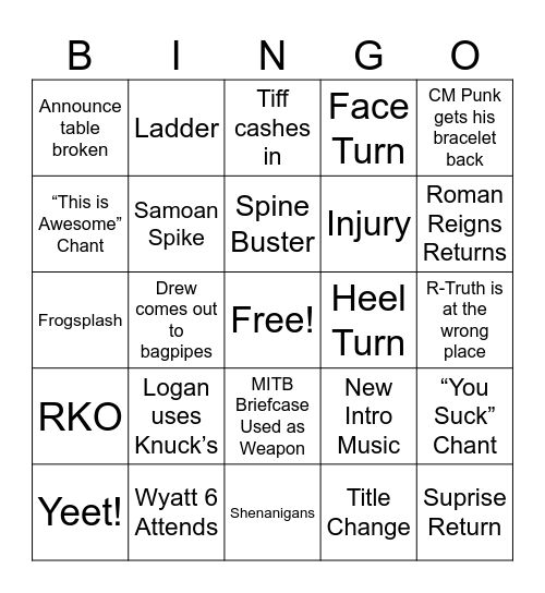 Summerslam 2024 Bingo Card