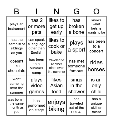 Find someone who... Bingo Card