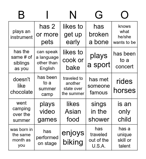 Find someone who... Bingo Card