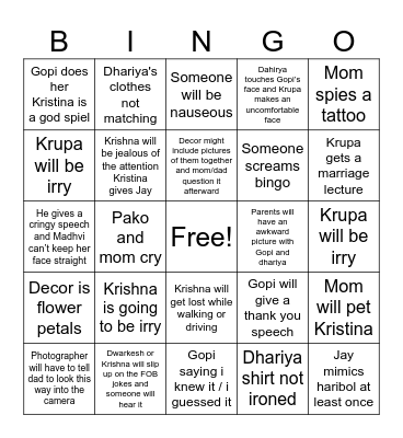 Gopis Engagement Bingo Card