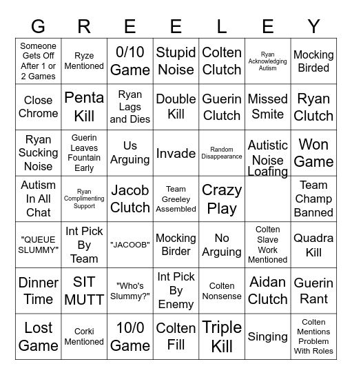 GREELEY BINGO Card