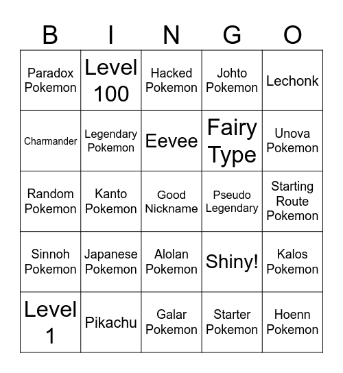 Pokemon Surprise Trades Bingo Card