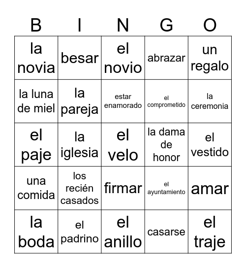 Lotería - La Boda Bingo Card