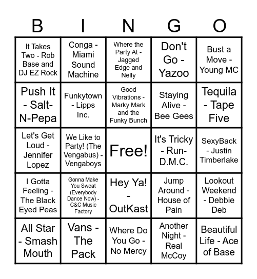 Music Bingo Round #1 Bingo Card