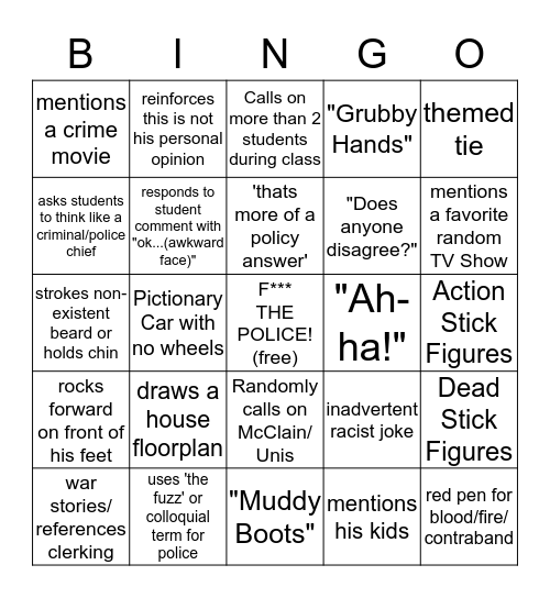 Professor Yin Bingo Card