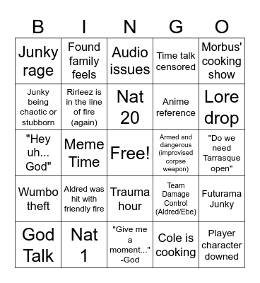 Unfamiliar Horizons Bingo Card