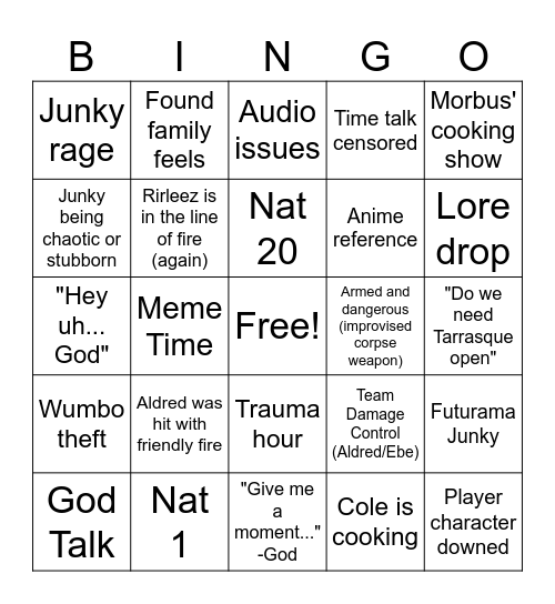 Unfamiliar Horizons Bingo Card