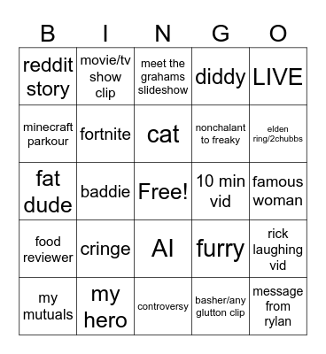 tiktok bingo Card