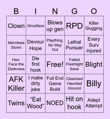Dead By Daylight Bingo Card