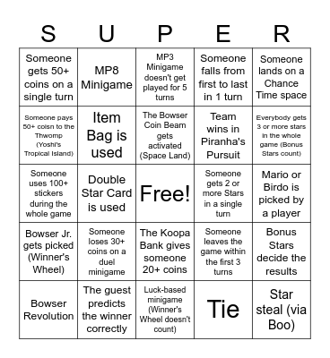 Mario Party Superstars Bingo Card
