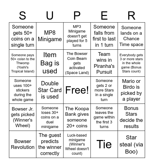 Mario Party Superstars Bingo Card