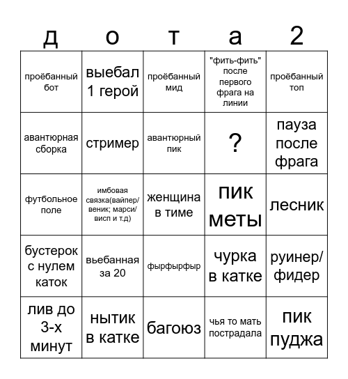 Бинго по доте (ru) Bingo Card