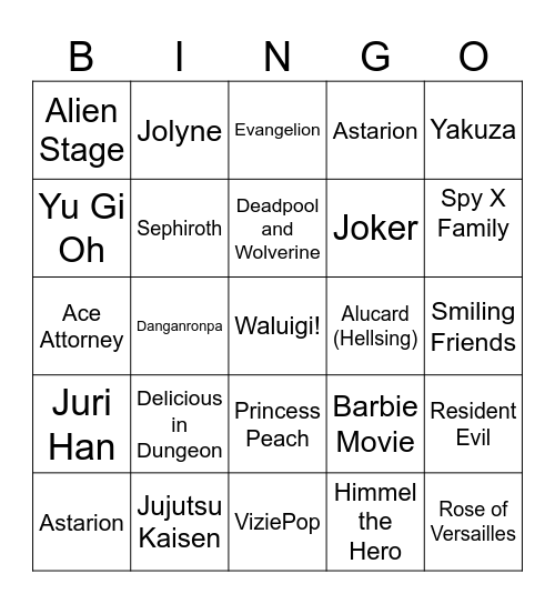 Burlesque Bingo - Orion Bingo Card