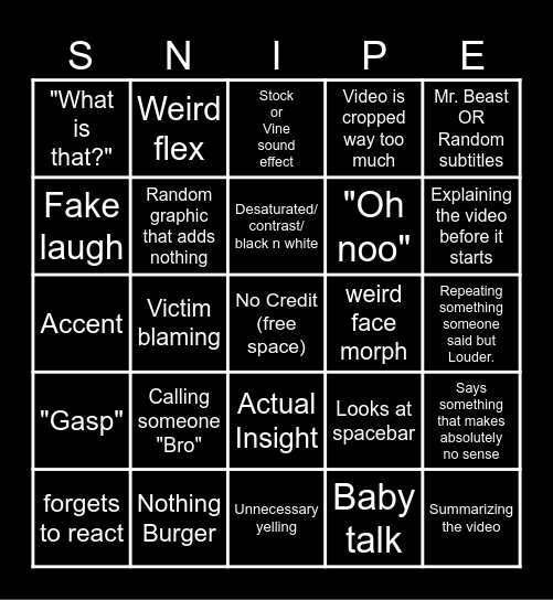 Sssniperwolf Bbbingo Card