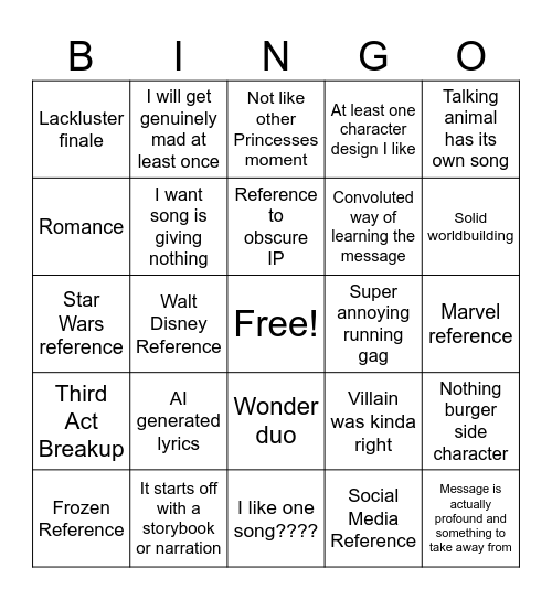 Wish Bingo Card