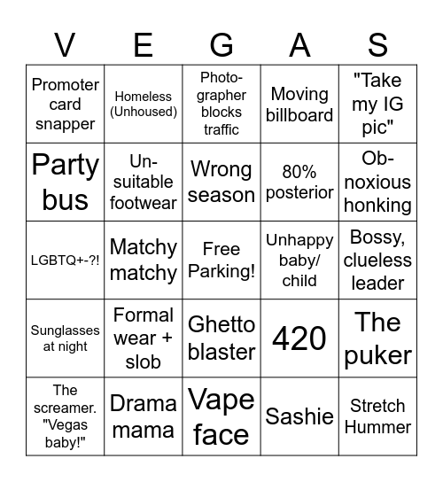 LAS VEGAS Strip Bingo Card