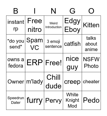 Catfish Bingo Card